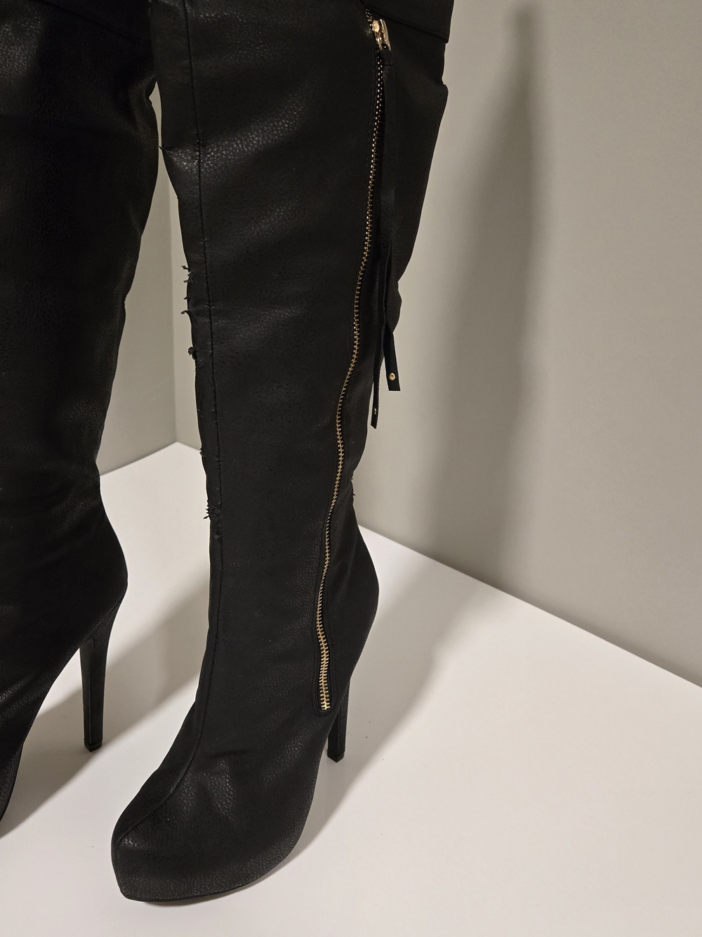 Ballantine Black Over-the-Knee Platform Stiletto Boots with Gold Zip - Picture 4 of 16